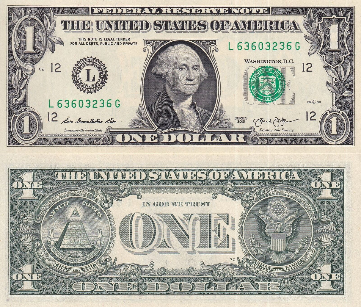 United States 1 Dollar Usa 2013 P 537 San Francisco Ca "L" UNC