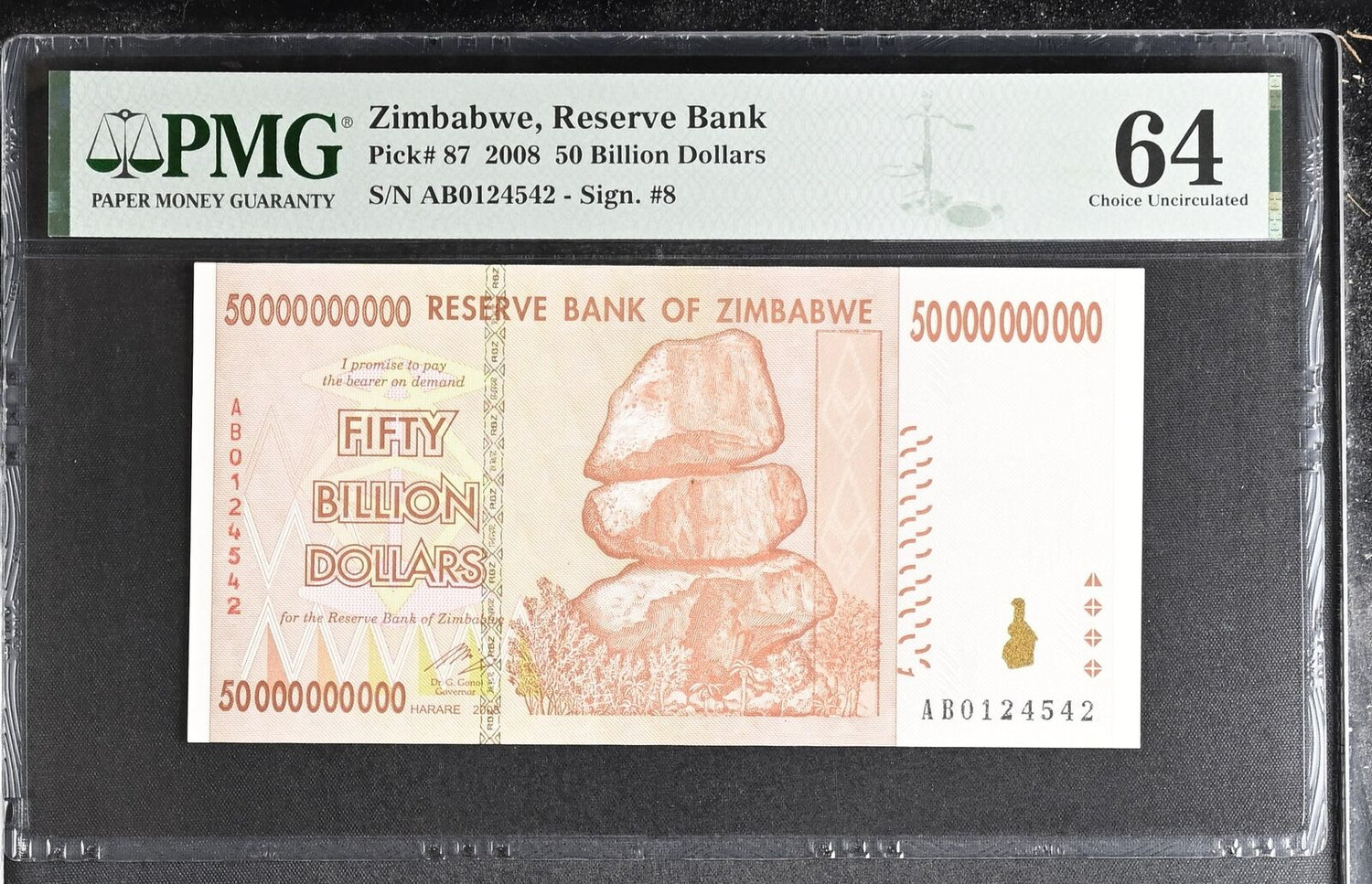 Zimbabwe 50 Billion Dollars 2008 P 87 Choice UNC PMG 64