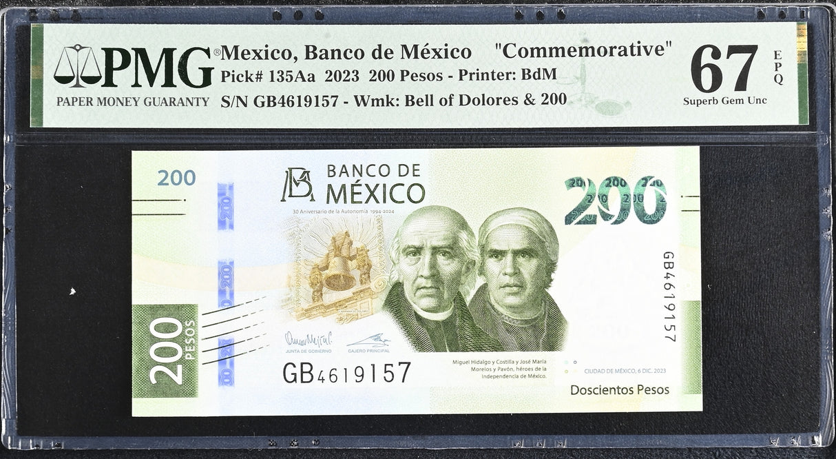 Mexico 200 Pesos 2023 P 135Aa Comm. Superb Gem UNC PMG 67 EPQ