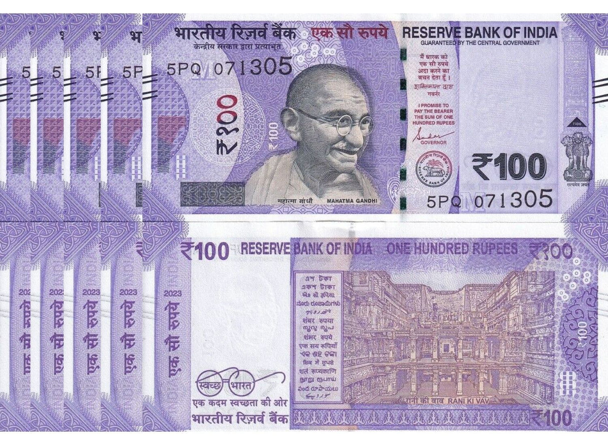 India 100 Rupees 2023 P 112 UNC LOT 5 PCS