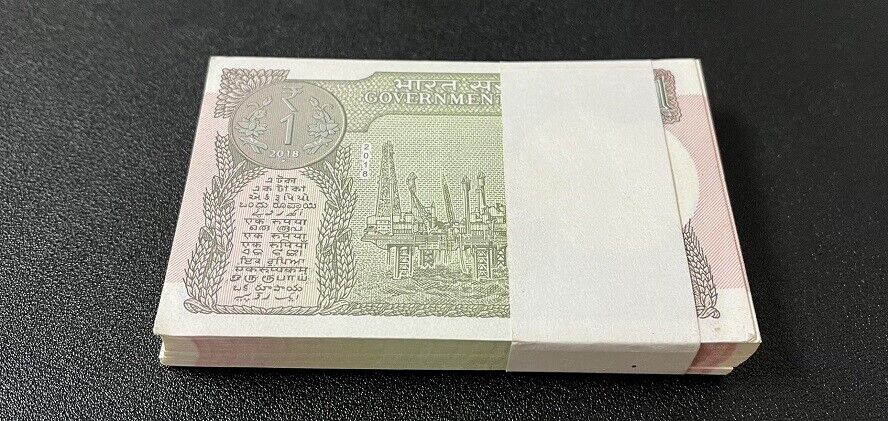 India 1 Rupee 2018 P 117 d UNC LOT 100 PCS 1 BUNDLE