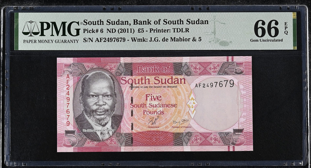 South Sudan 5 Pounds ND 2011 P 6 Gem UNC PMG 66 EPQ