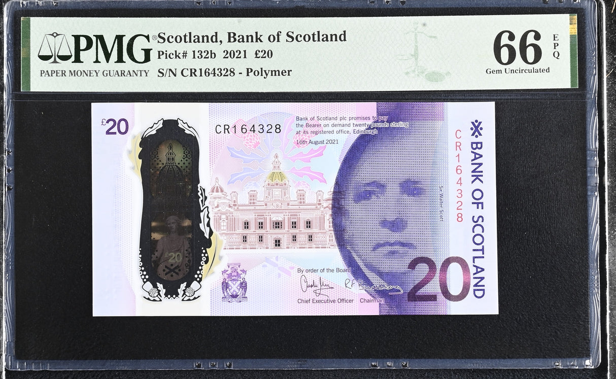 Scotland 20 Pounds 2021 Polymer P 132 b Gem UNC PMG 66 EPQ