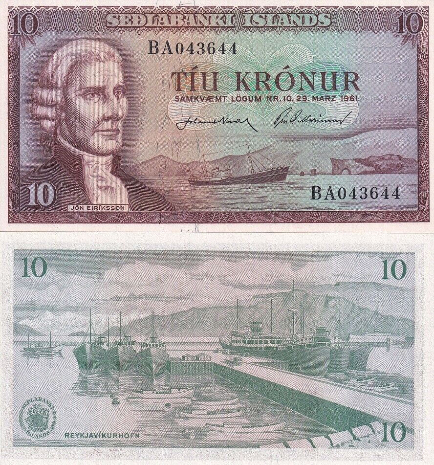 Iceland 10 Kronur 1961 P 42 UNC