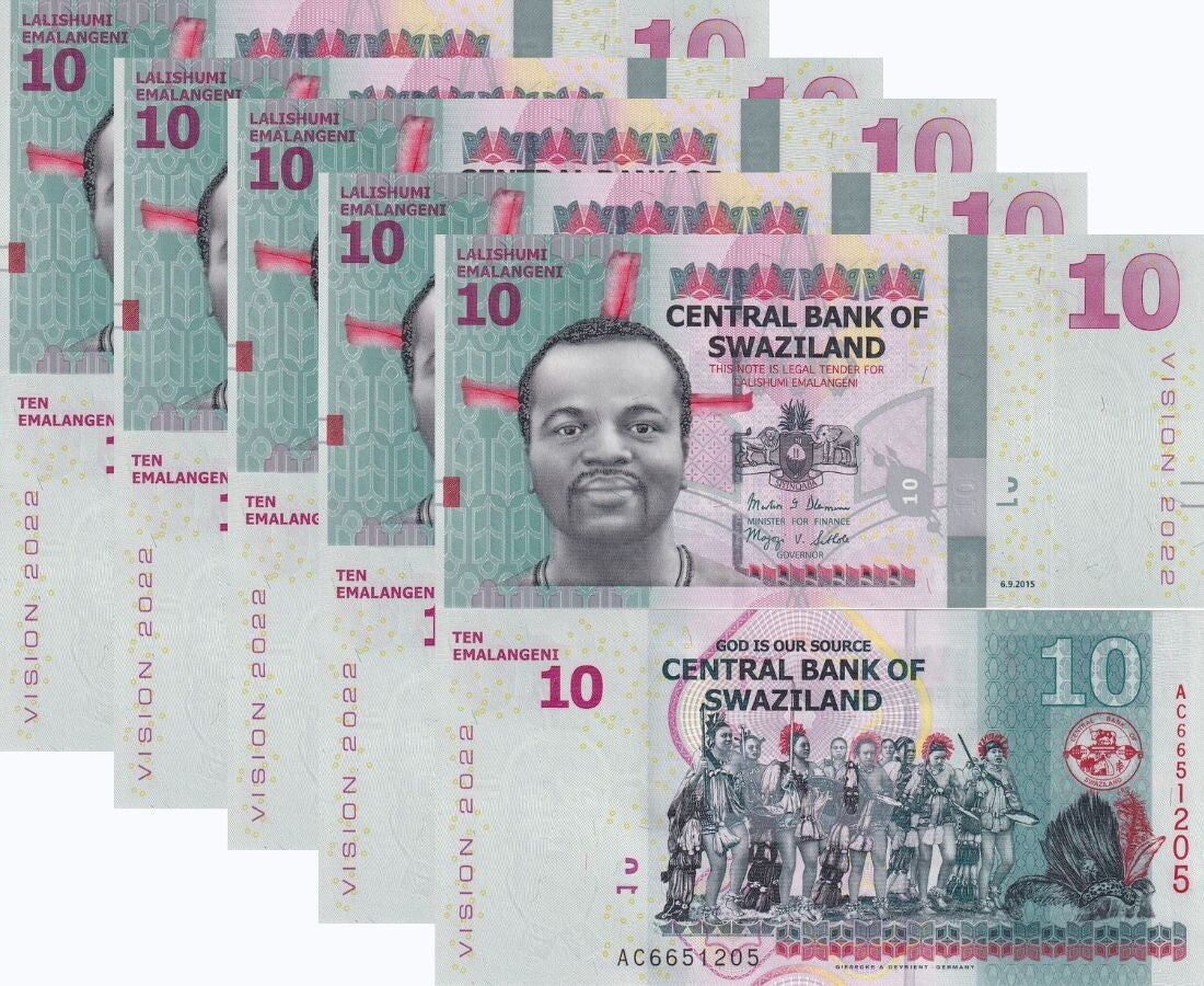 Swaziland 10 Emelangeni 2015 P 41 Commemorative UNC LOT 5 PCS