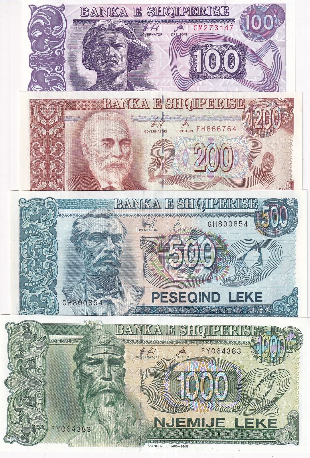 Albania Set 4 Pcs 100 200 500 1000 Leke 1996 P 55 P 59 P 60 P 61 UNC