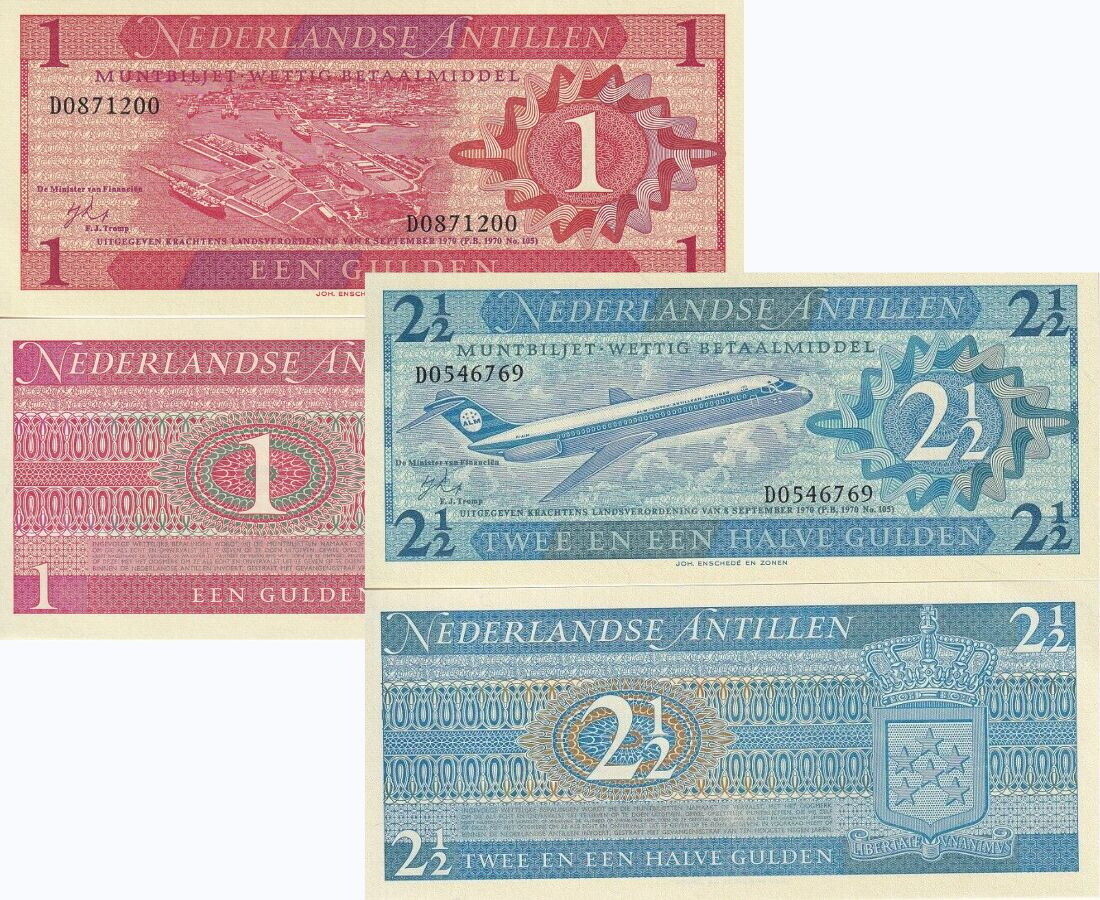 Netherlands Antilles Set 2 PCS 1 2 1/2 Gulden 1970 P 20 P 21 UNC