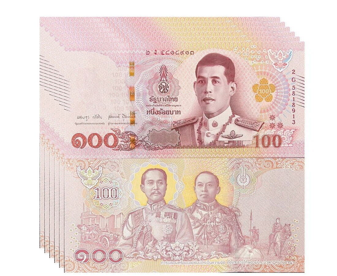 Thailand 100 Baht ND 2018 / 2024 P 137 Random Sign UNC LOT 5 PCS