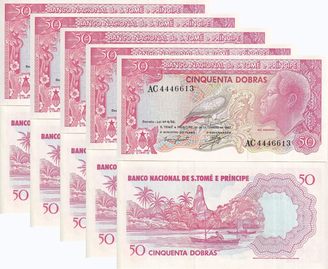 St. Thomas & Prince 50 Dobras 1982 P 56 UNC LOT 5 Pcs