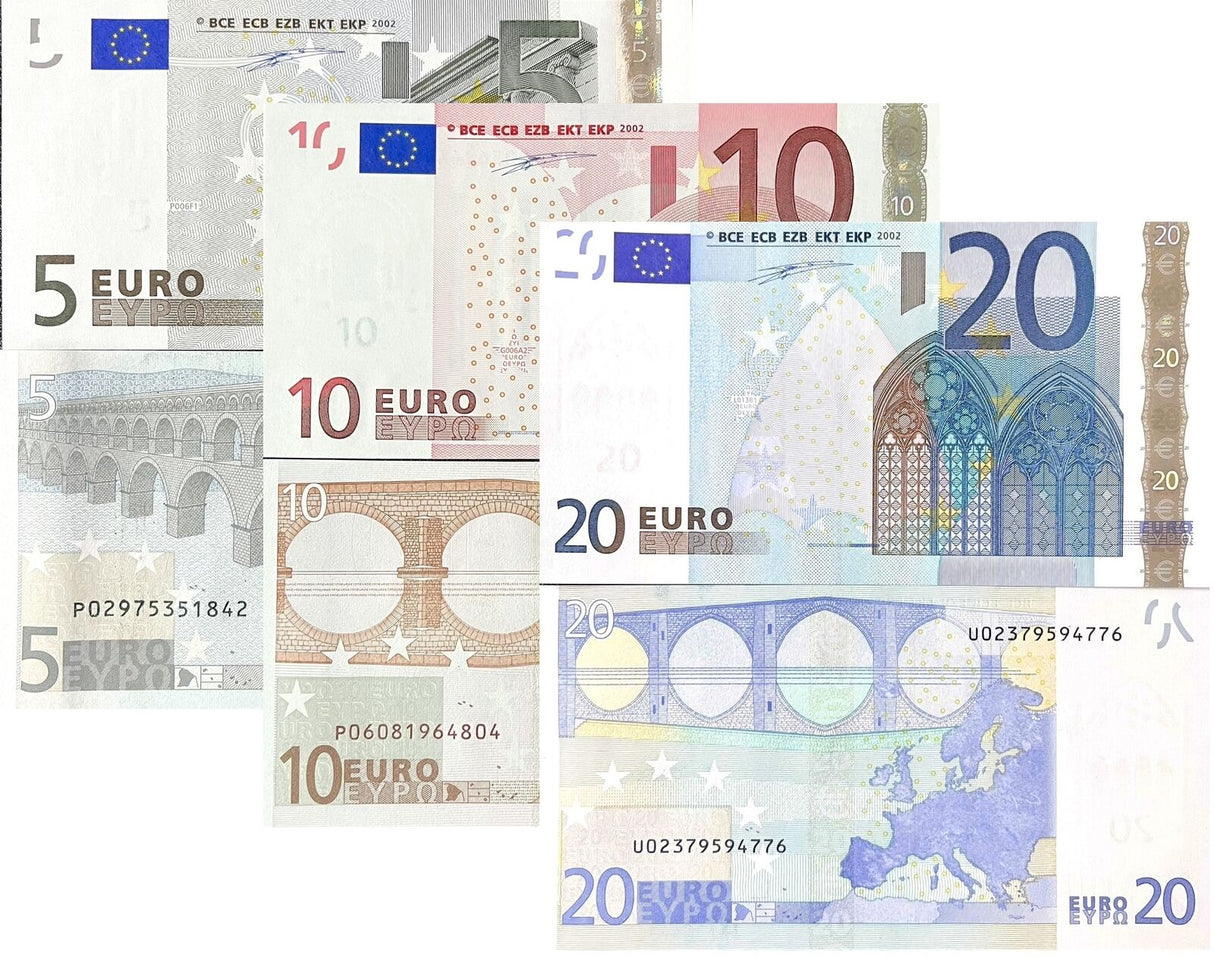 Euro Set 3 PCS 5 10 20 Euro 2002 P 1 P 2 P 3 UNC