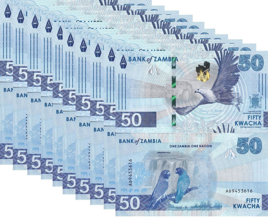 Zambia 50 Kwacha 2024 2025 P 64 NEW Birds LOT 10 UNC