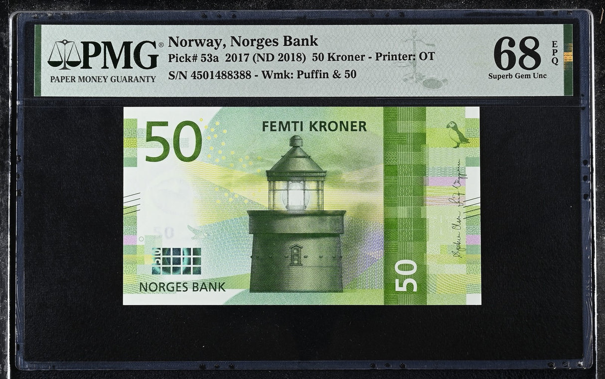 Norway 50 Kroner 2017 ND 2018 P 53 a Superb Gem UNC PMG 68 EPQ