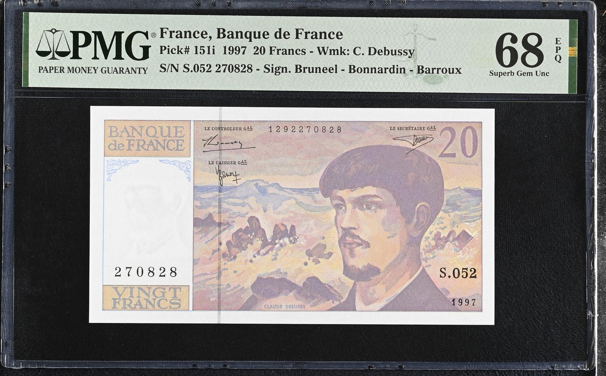France 20 Francs 1997 P 151 i Superb Gem UNC PMG 68 EPQ TOP POP