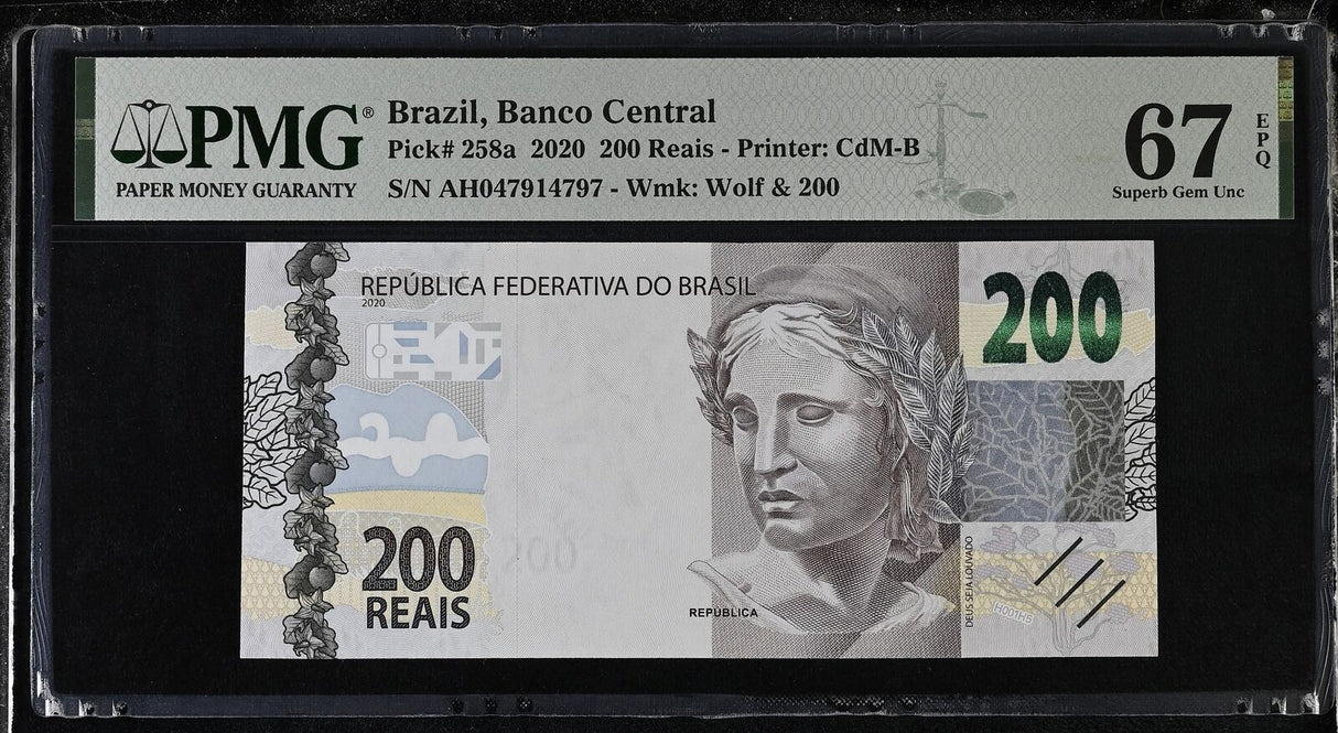 Brazil 200 Reais 2020 P 258 a Superb Gem UNC PMG 67 EPQ