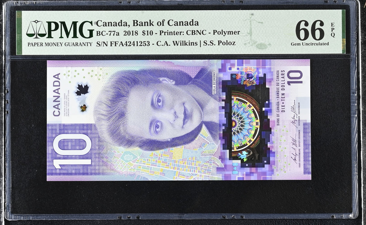 Canada 10 Dollars 2018 P 113 Polymer Wilkins Poloz Gem UNC PMG 66 EPQ