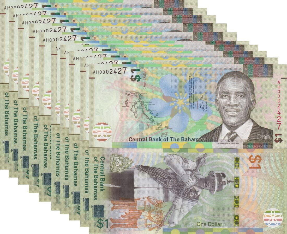 Bahamas 1 Dollar 2020 / 2024 P 77 UNC LOT 10 PCS