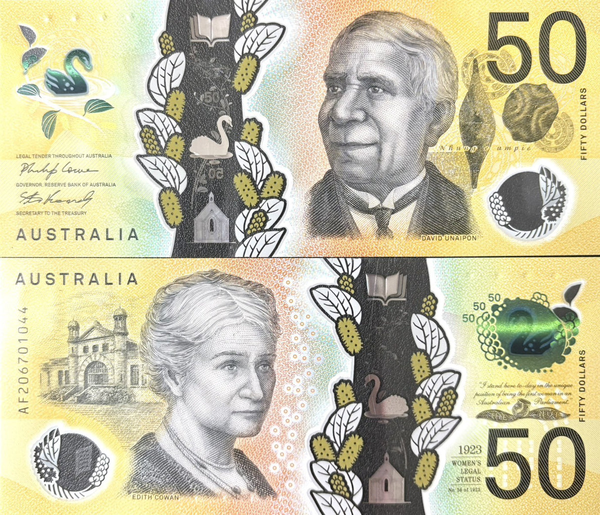 Australia 50 Dollars 2020 Polymer P 65 UNC Edith Dircksey Cowan, Unaipon