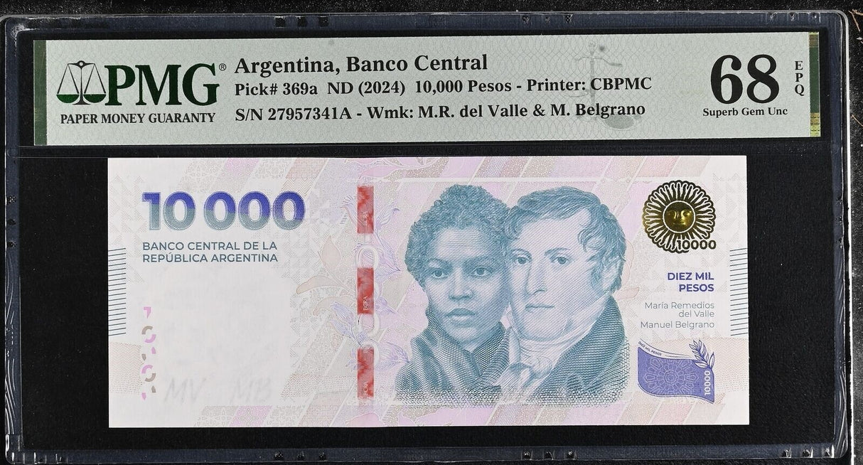 Argentina 10000 Pesos ND 2024 P 369 a Superb Gem UNC PMG 68 EPQ TOP POP