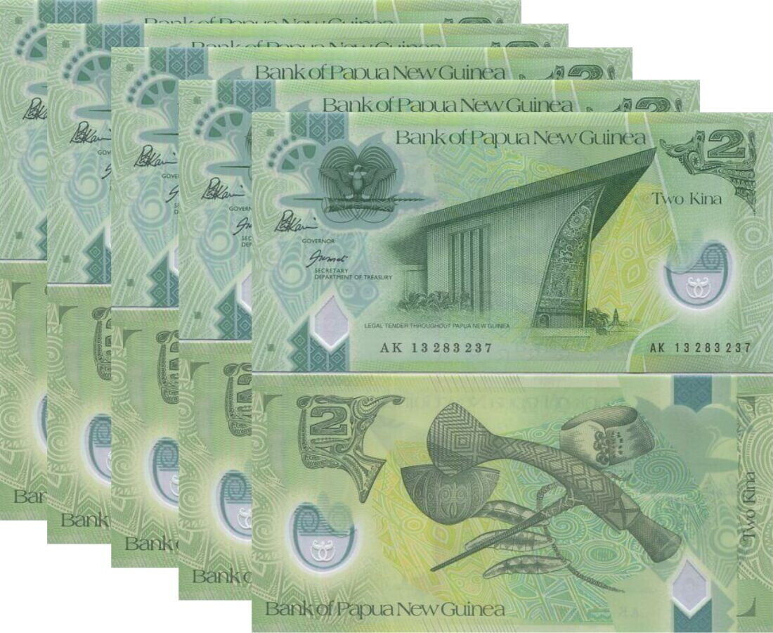 Papua New Guinea 2 Kina 2013 Polymer P 28 c UNC LOT 5 PCS