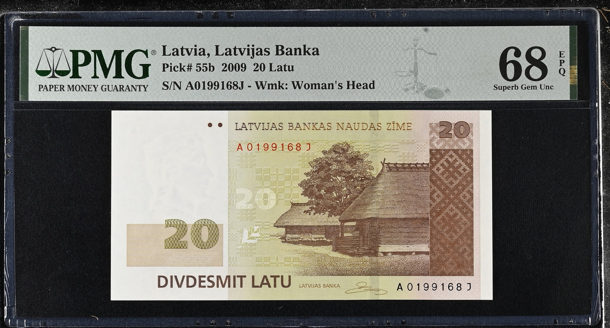Latvia 20 Latu 2009 P 55 b Superb Gem UNC PMG 68 EPQ