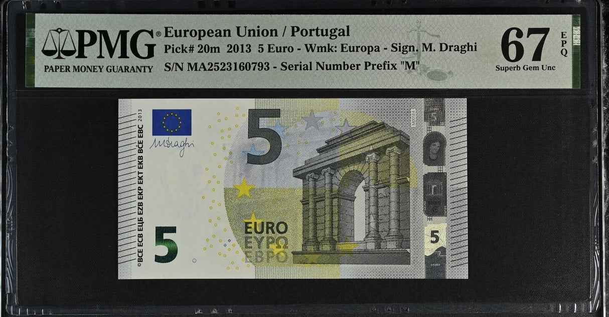 Euro 5 Euro 2013 Portugal P 20 m Prefix M Superb Gem UNC PMG 67 EPQ