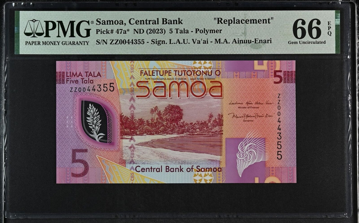 Samoa 5 Tala ND 2023 P 47 a* Replacement Polymer ZZ Prefix Gem UNC PMG 66 EPQ