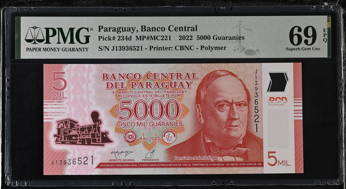 Paraguay 5000 Guaranies 2022 P 234 d Superb Gem UNC PMG 69 EPQ TOP POP