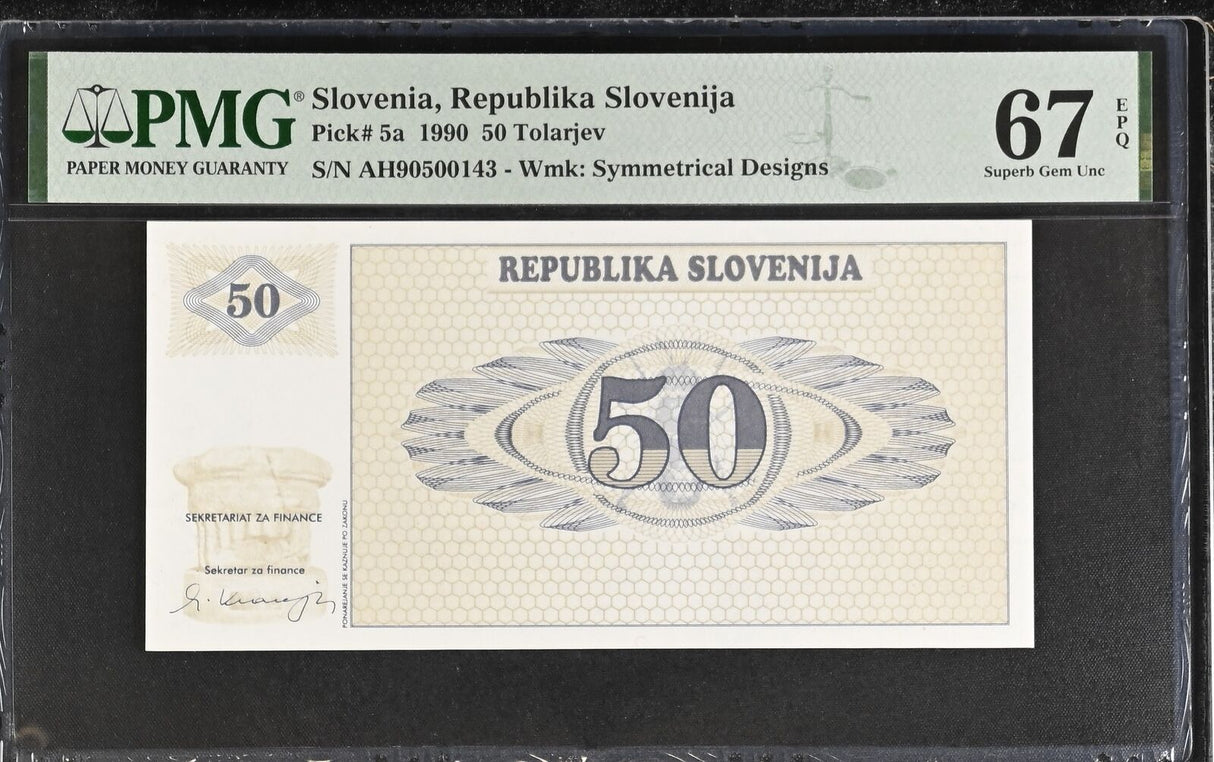 Slovenia 50 Tolarjev 1990 P 5 a Superb Gem UNC PMG 67 EPQ