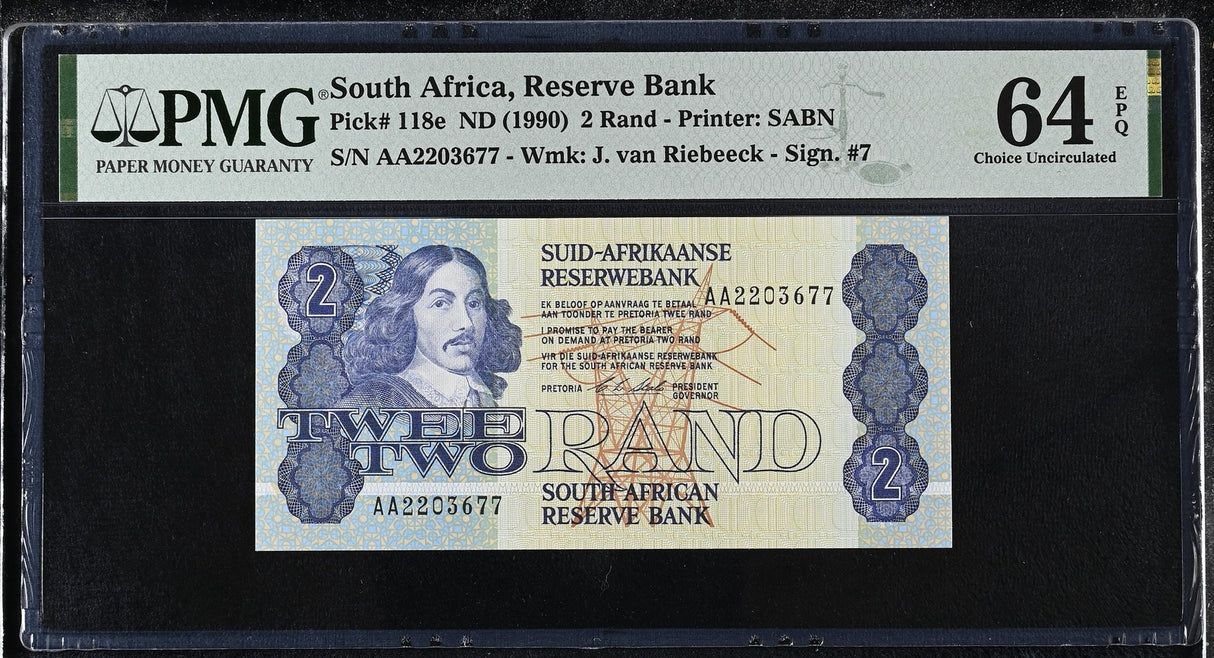 South Africa 2 Rand ND 1990 P 118 e AA Prefix Choice UNC PMG 64 EPQ