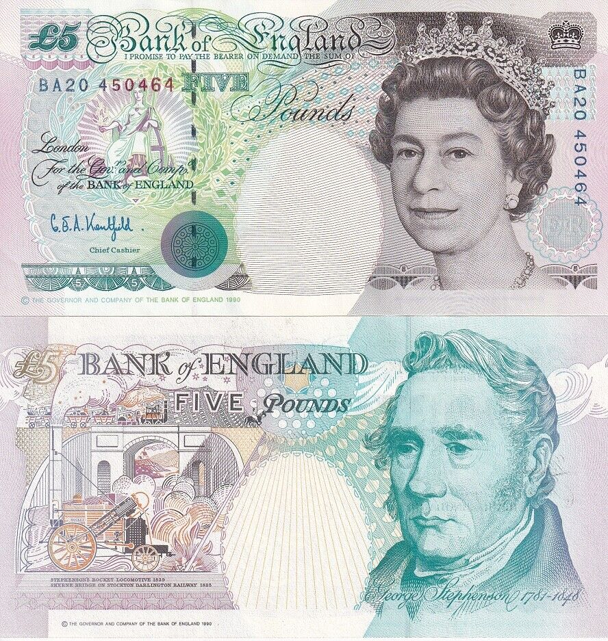 Great Britain 5 Pounds 1990 ND 1991-98 P 382Aa UNC
