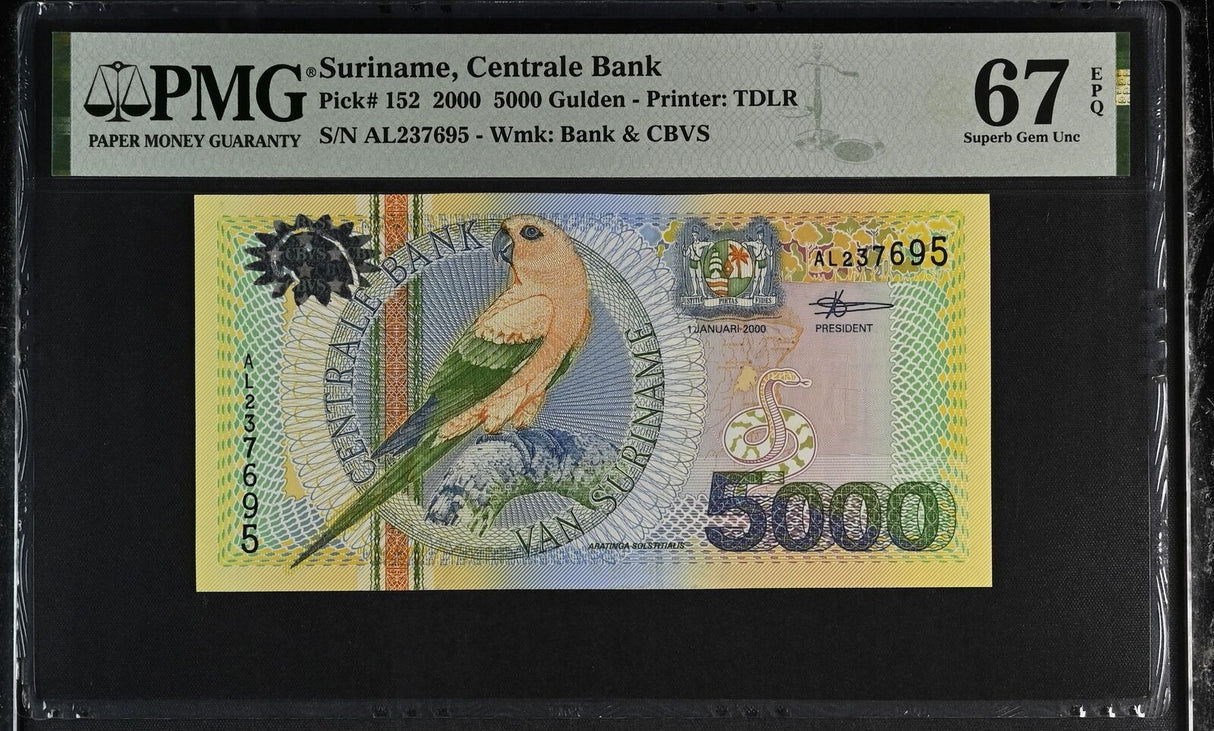 Suriname 5000 Gulden 2000 P 152 Superb Gem UNC PMG 67 EPQ