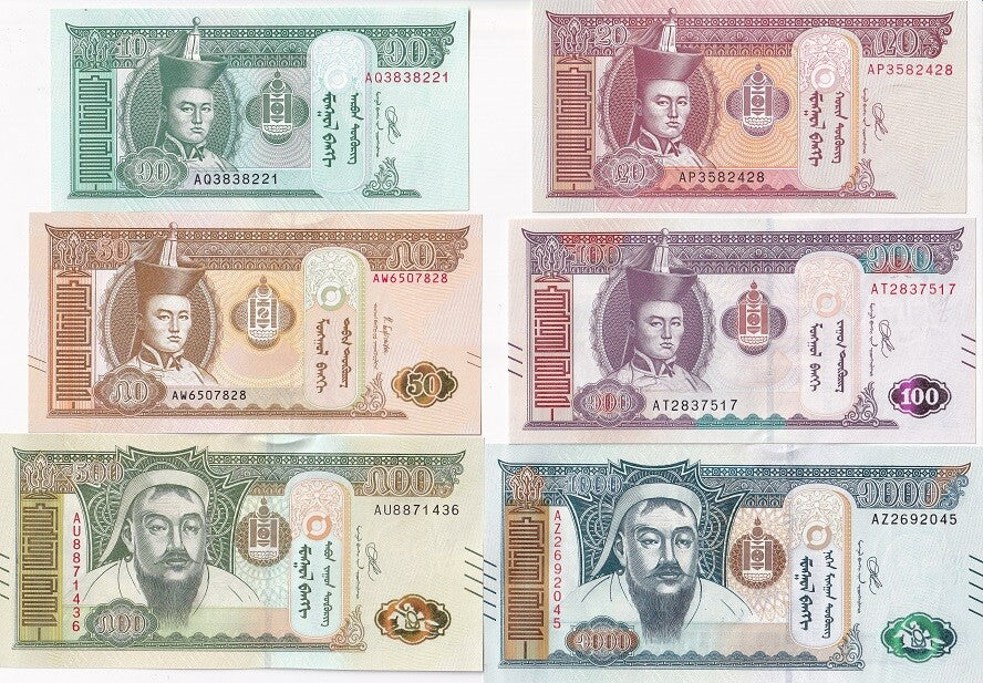 Mongolia SET 6 PCS 10 20 50 100 500 1000 TUGRIK 2019-2020 P 62 63 72-75 UNC