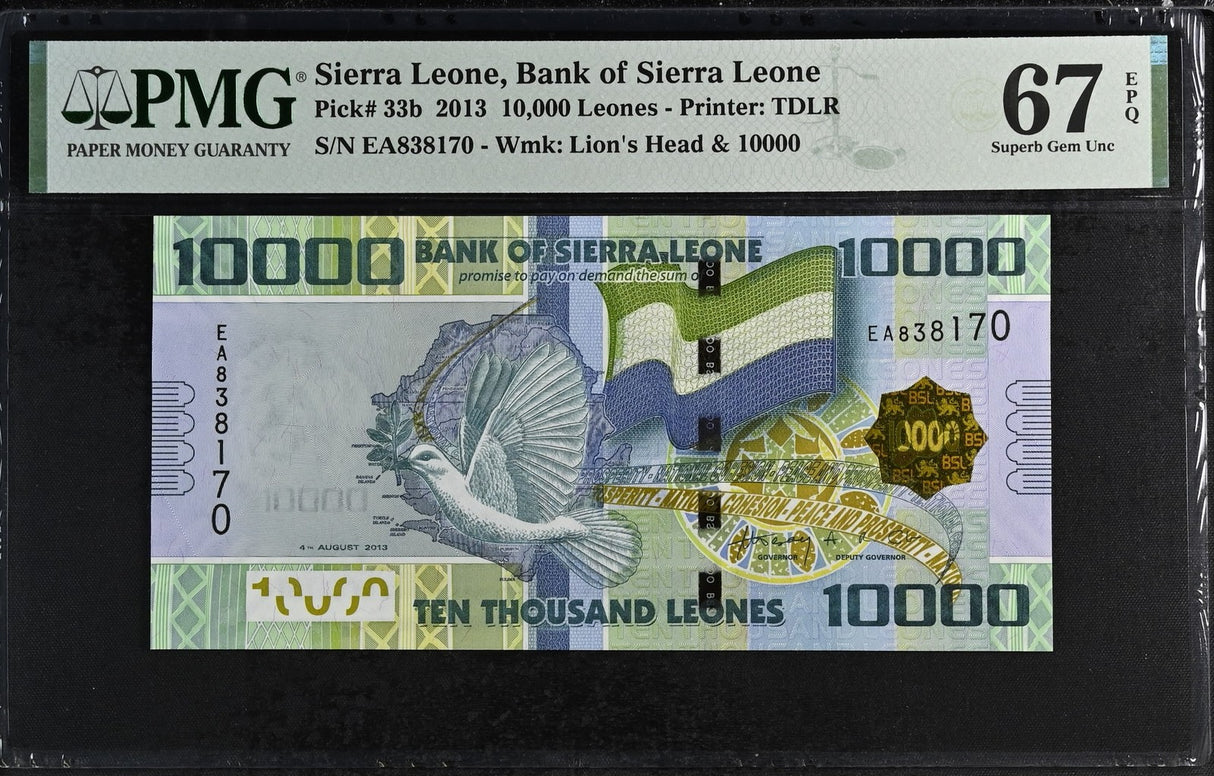 Sierra Leone 10000 Leone 2013 P 33 b Superb Gem UNC PMG 67 EPQ