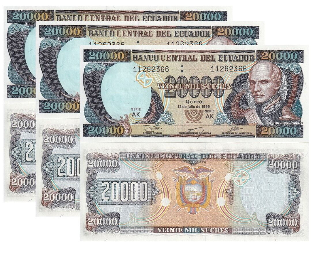 Ecuador 20000 Sucres 1999 P 129 UNC LOT 3 PCS