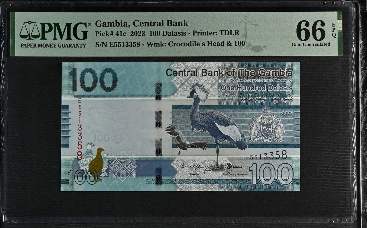 Gambia 100 Dalasis 2023 P 41 c Gem UNC PMG 66 EPQ