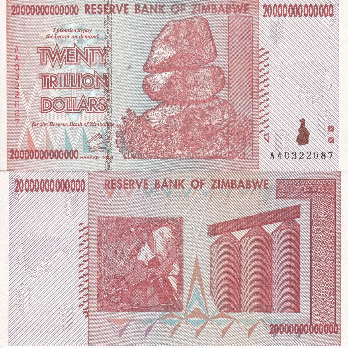 Zimbabwe 20 Trillion Dollars 2008 P 89 AUnc