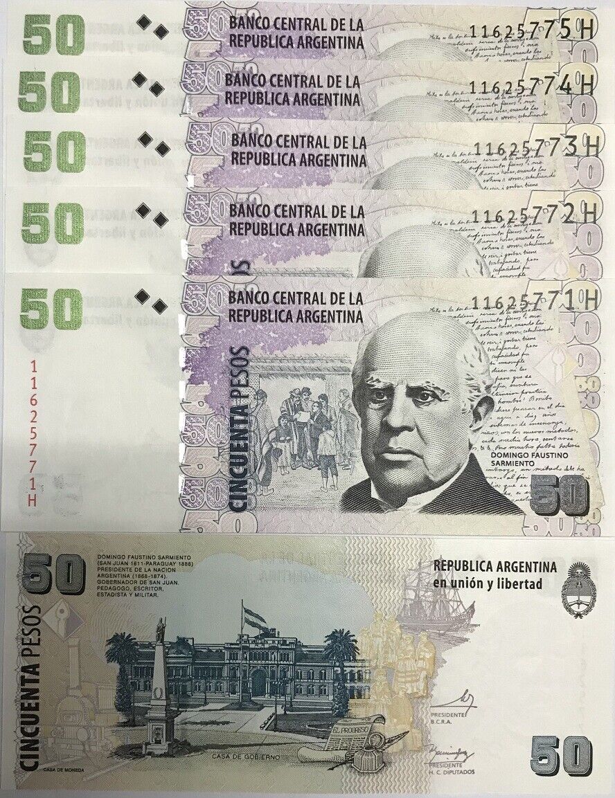 Argentina 50 Pesos ND (2003-2015) P 356 Mixed Suffix UNC LOT 5 PCS