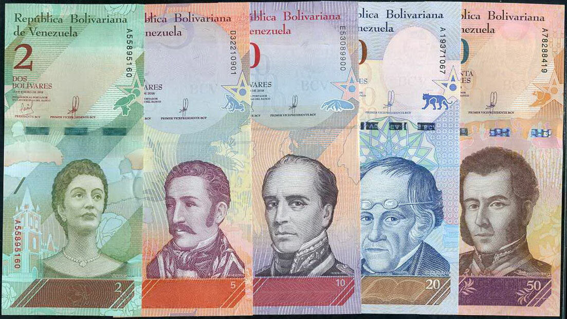 Venezuela Set 5 UNC 2 5 10 20 50 Soberanos 2018 P 101 102 103 104 105 UNC