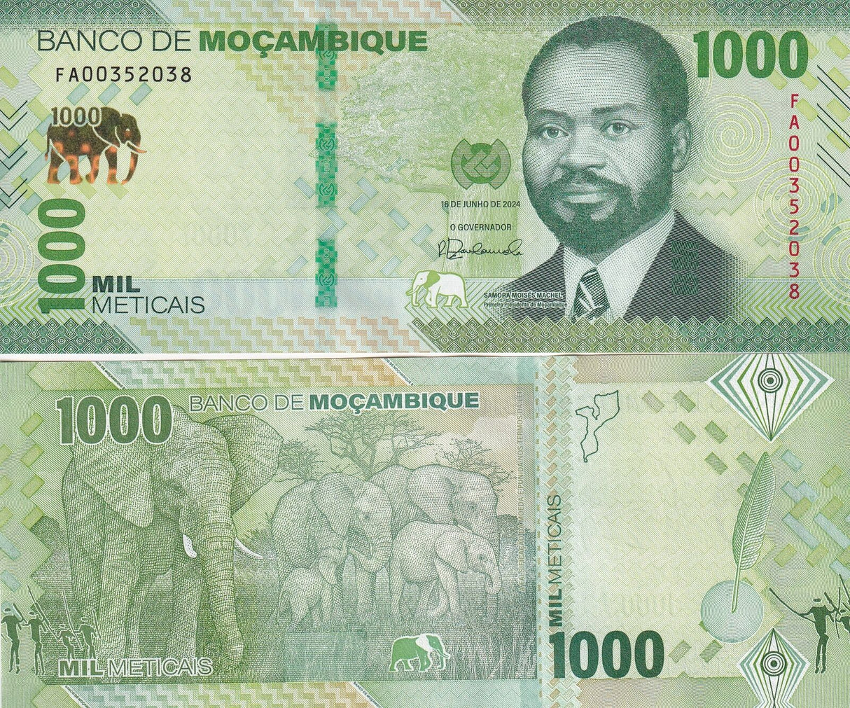 Mozambique 1000 Meticais 2024 PAPER new Elephants P 160 AUnc