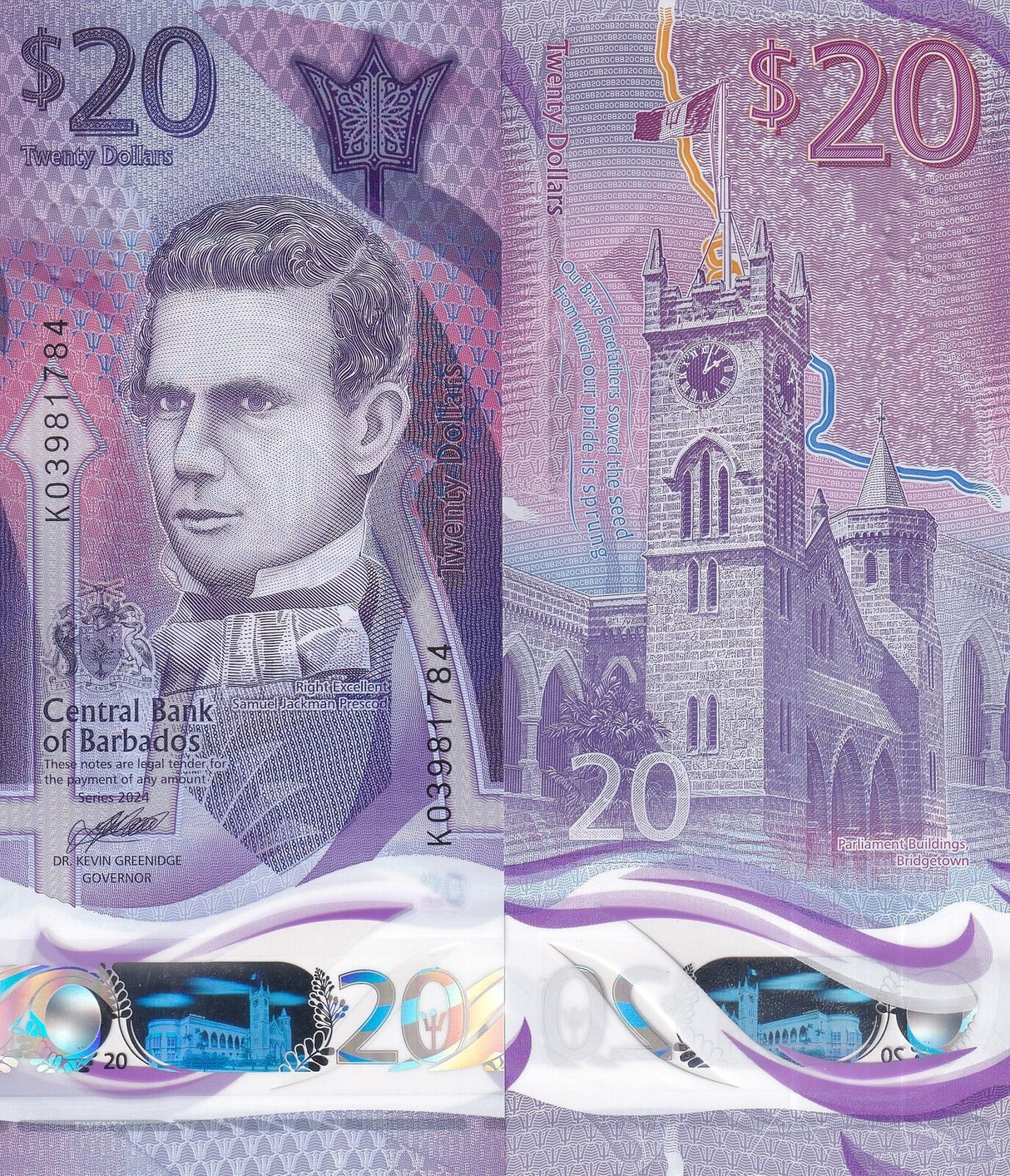 Barbados 20 Dollars 2024 Polymer P 83 UNC