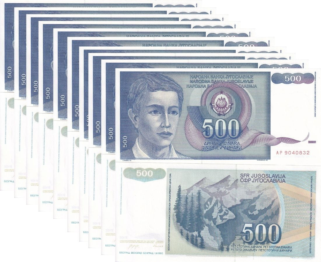 Yugoslavia 500 Dinara 1990 P 106 UNC LOT 10 PCS ,Youth Mountains