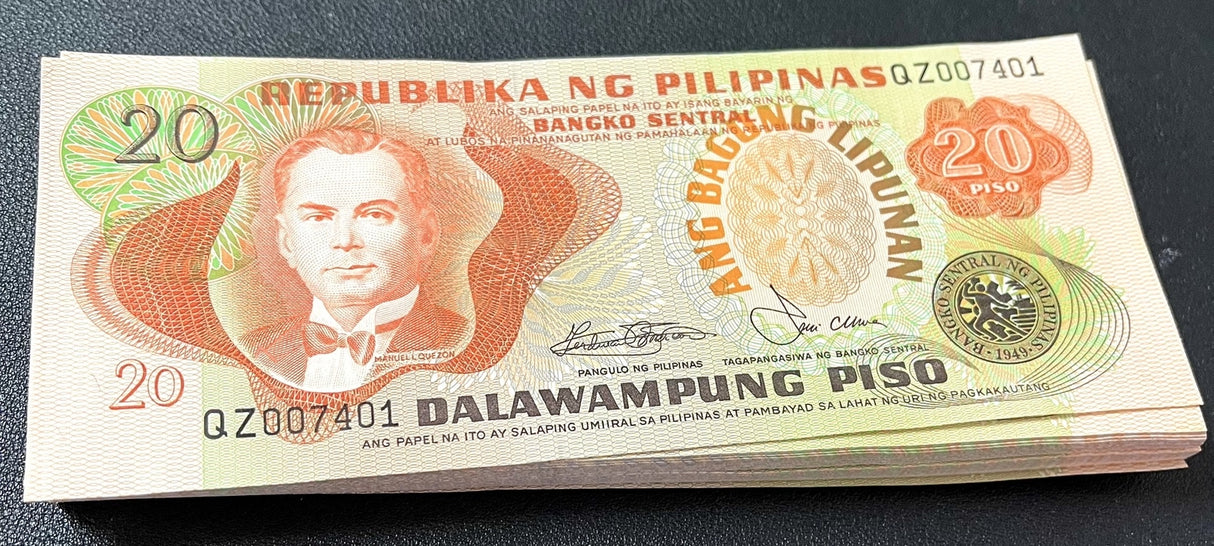 Philippines 20 Piso ND 1978 P 162 Random Sign UNC LOT 50 PCS 1/2 Bundle