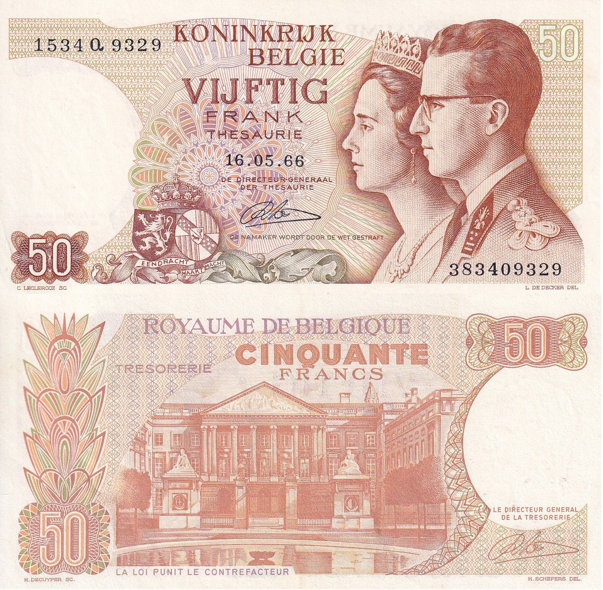 Belgium 50 Francs 1966 P 139 XF