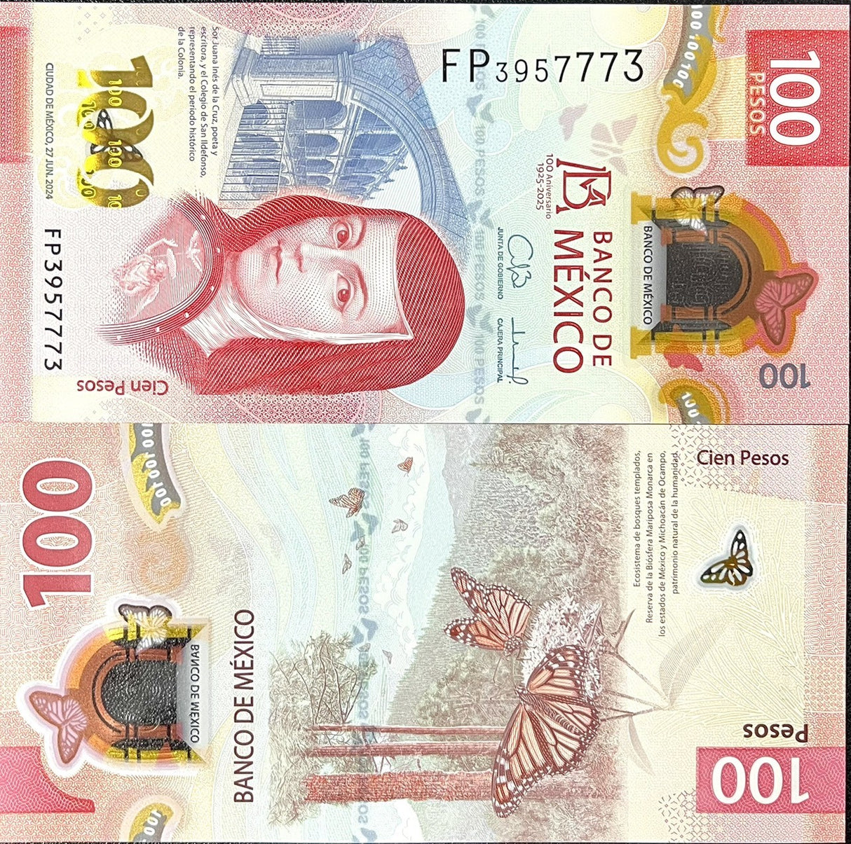 Mexico 100 Pesos Commemorative OVPT 1925-2025 100th P 139 UNC