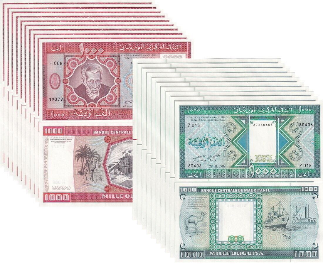 Mauritania SET 2 x 10 = 20 UNC 1000 Ouguiya 1981 1989 (2024) P 3D 7A P NL Camel