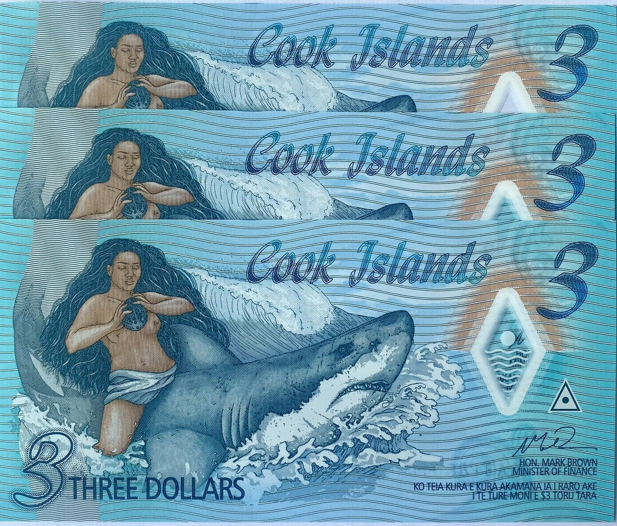Cook Islands 3 Dollars ND 2021 P 11 Polymer UNC Lot 3 Pcs