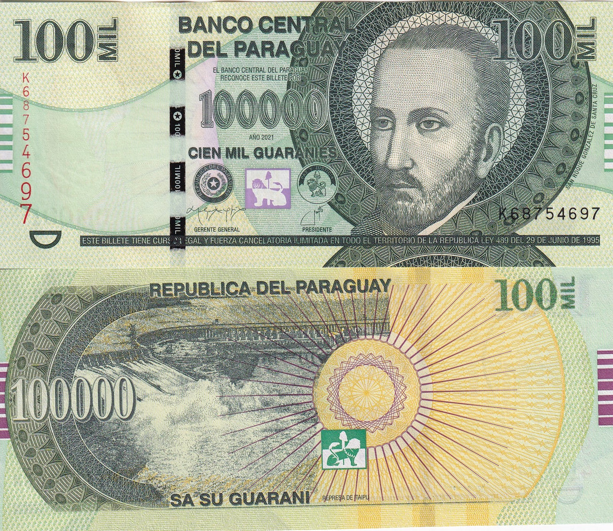 Paraguay 100000 Guaranies 2021/2024 P 240 New Sign UNC