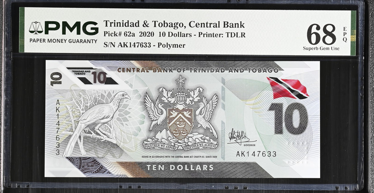 Trinidad & Tobago 10 Dollars 2020 Polymer P 62 a Superb Gem UNC PMG 68 EPQ
