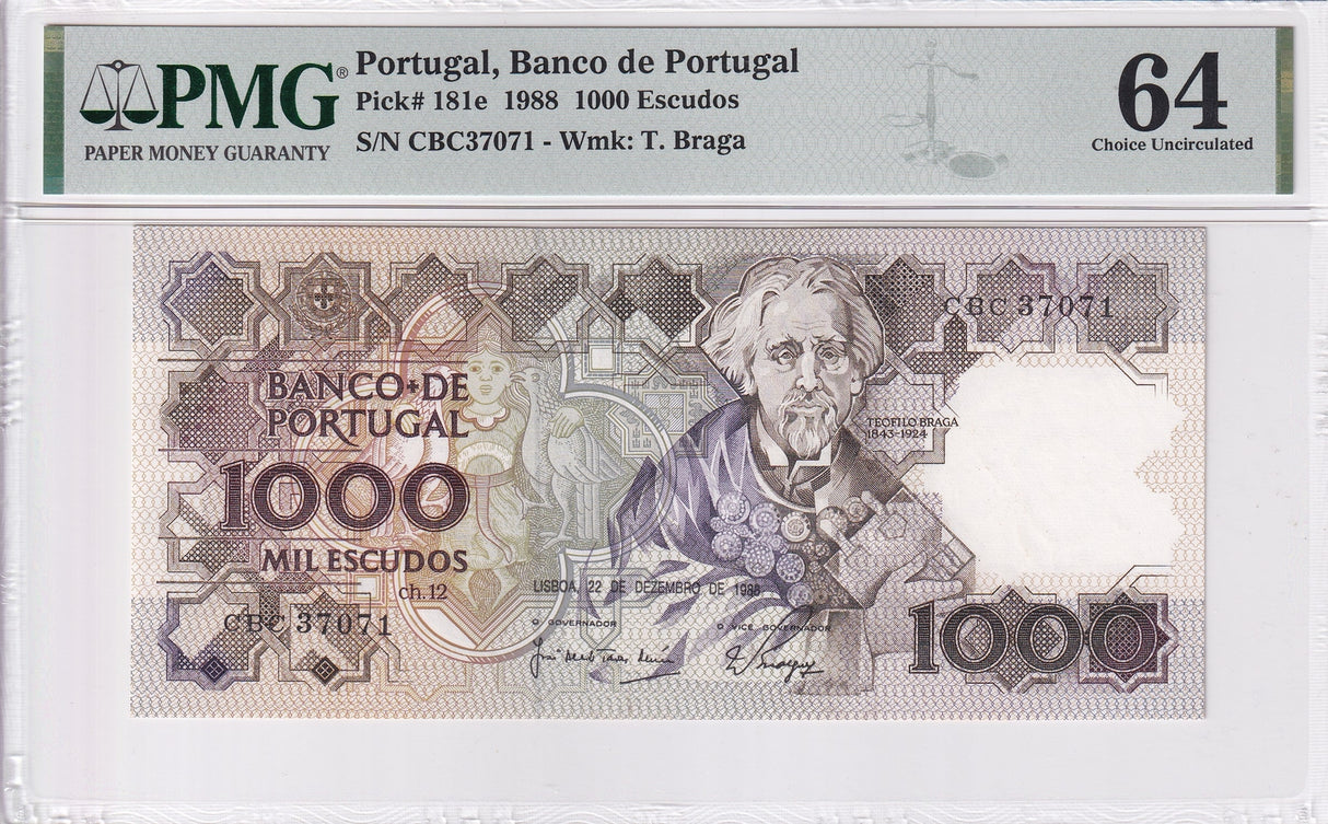 Portugal 1000 Escudos 1988 P 181 e Choice UNC PMG 64