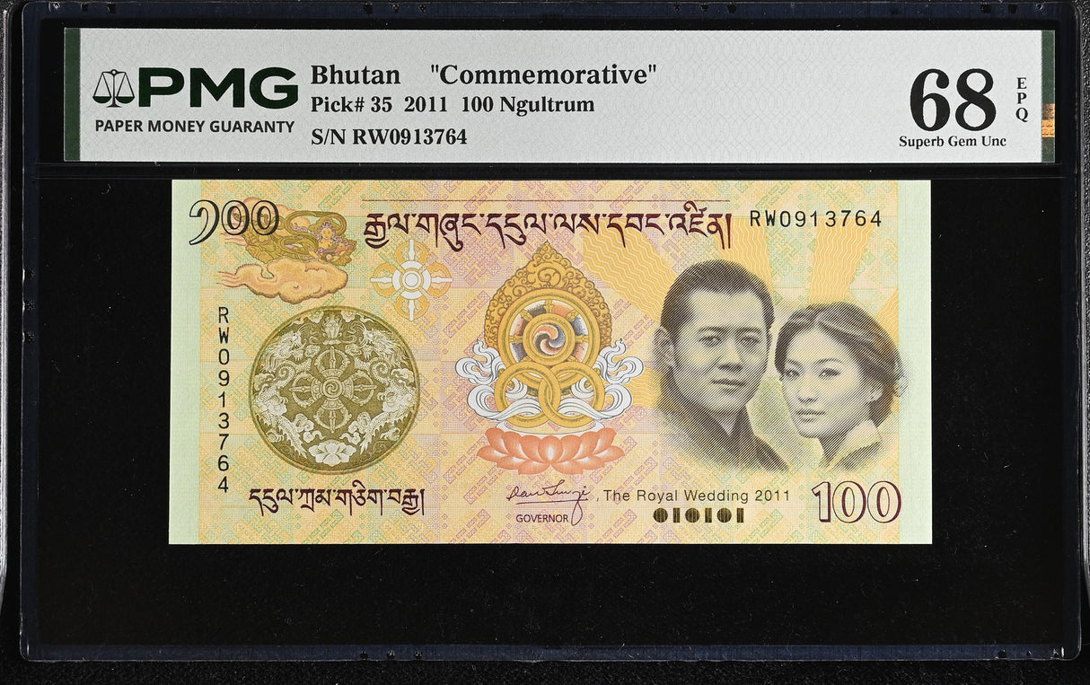 Bhutan 100 Ngultrum 2011 P 35 Commemorative Superb Gem UNC PMG 68 EPQ